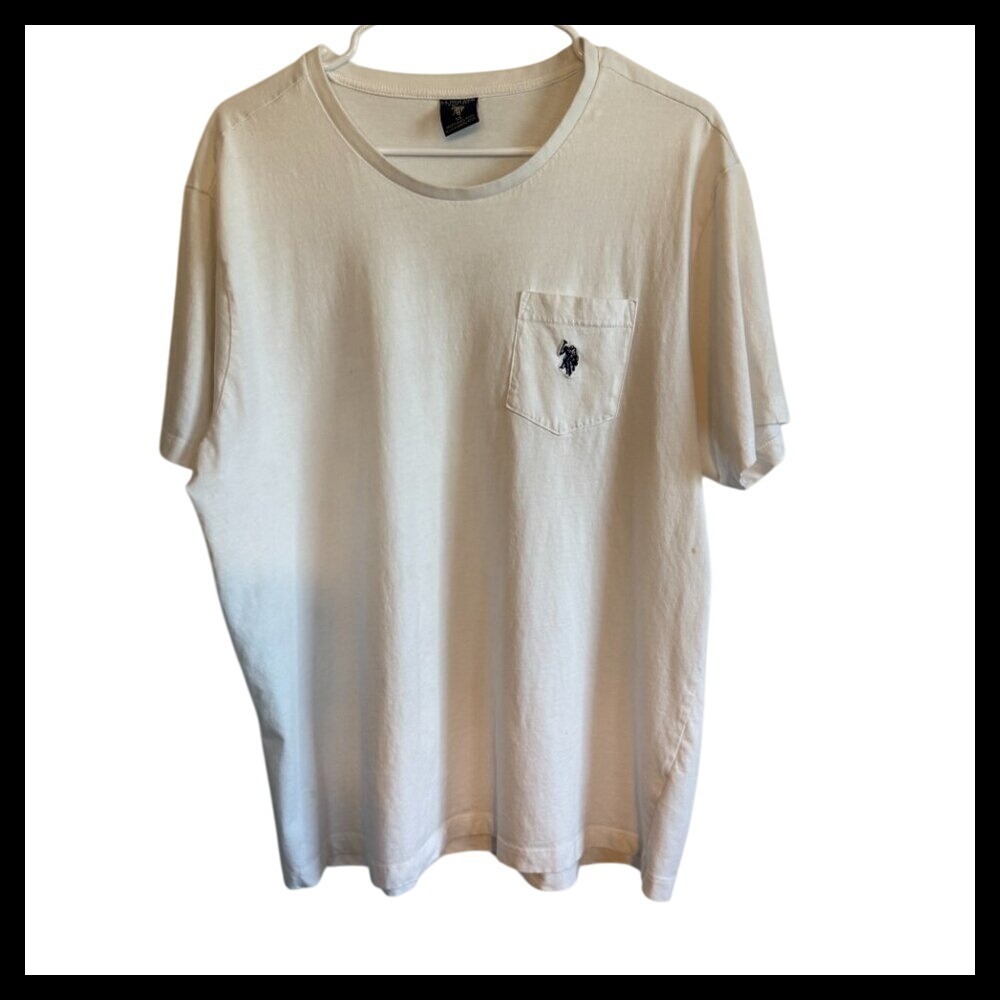 US Polo Assn Mens T Shirt XL Cream Crew Neck Short Sleeve Pocket Tee Casual